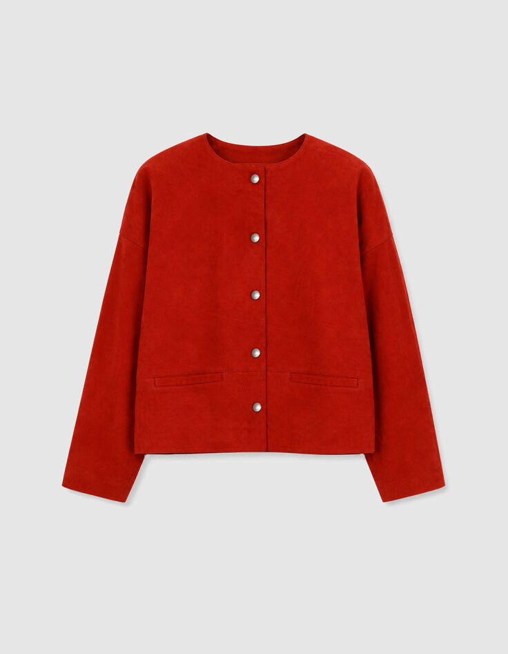Veste en cuir velours rouge Femme-6