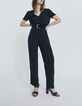Combinaison viscose Ecovero® longue noire nouée dos femme-1