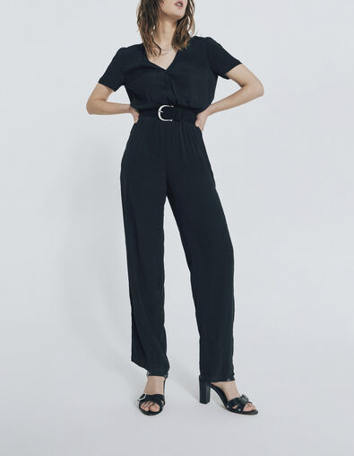Combinaison viscose Ecovero® longue noire nouée dos femme - IKKS