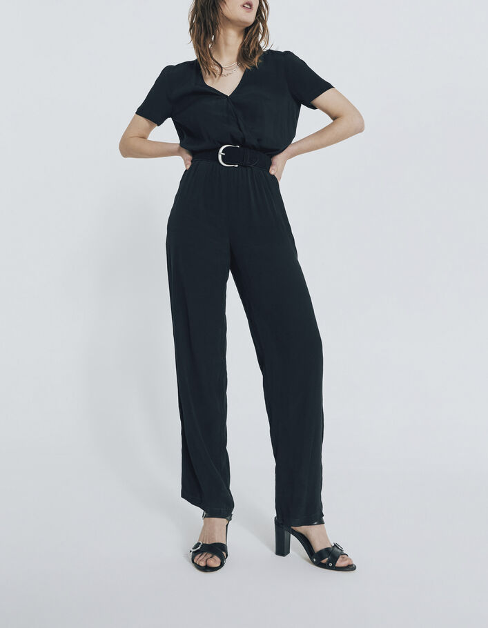 Zwarte jumpsuit Ecovero® viscose geknoopt op de rug dames - IKKS