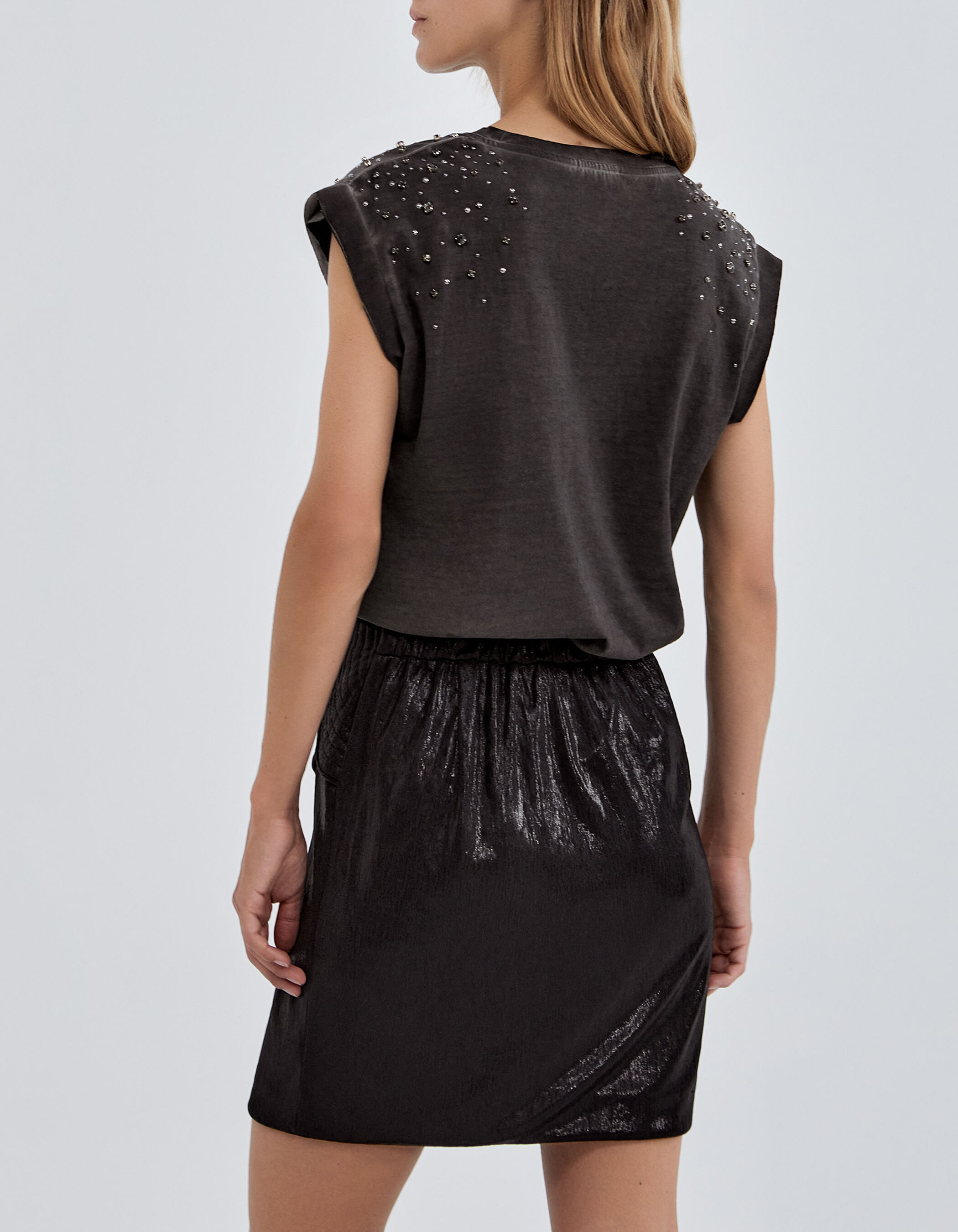Short draped black skirt deals