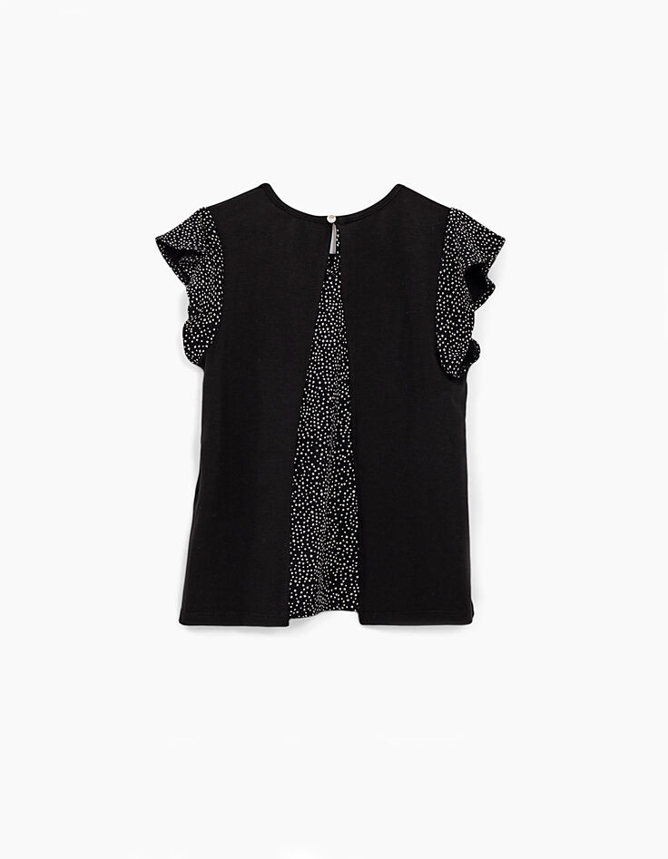 Camiseta negra bi-tejido con estampado estrellas niña-2