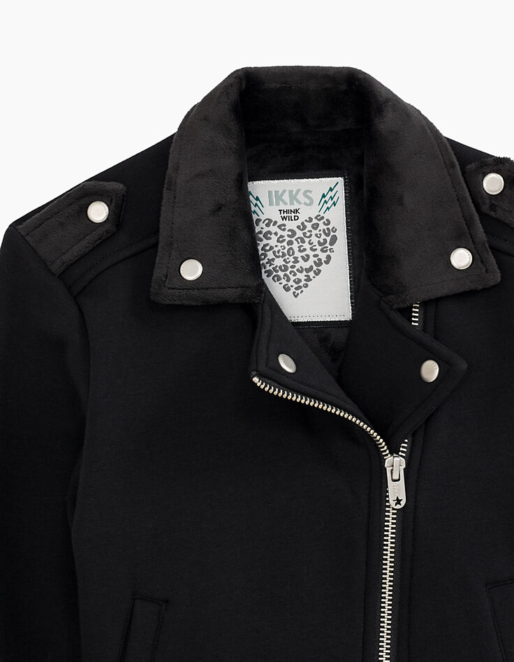 Schwarze Mädchen-Bikerstrickjacke Think Wild-5