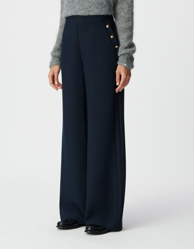 Pantalon droit marine flanelle Femme-1