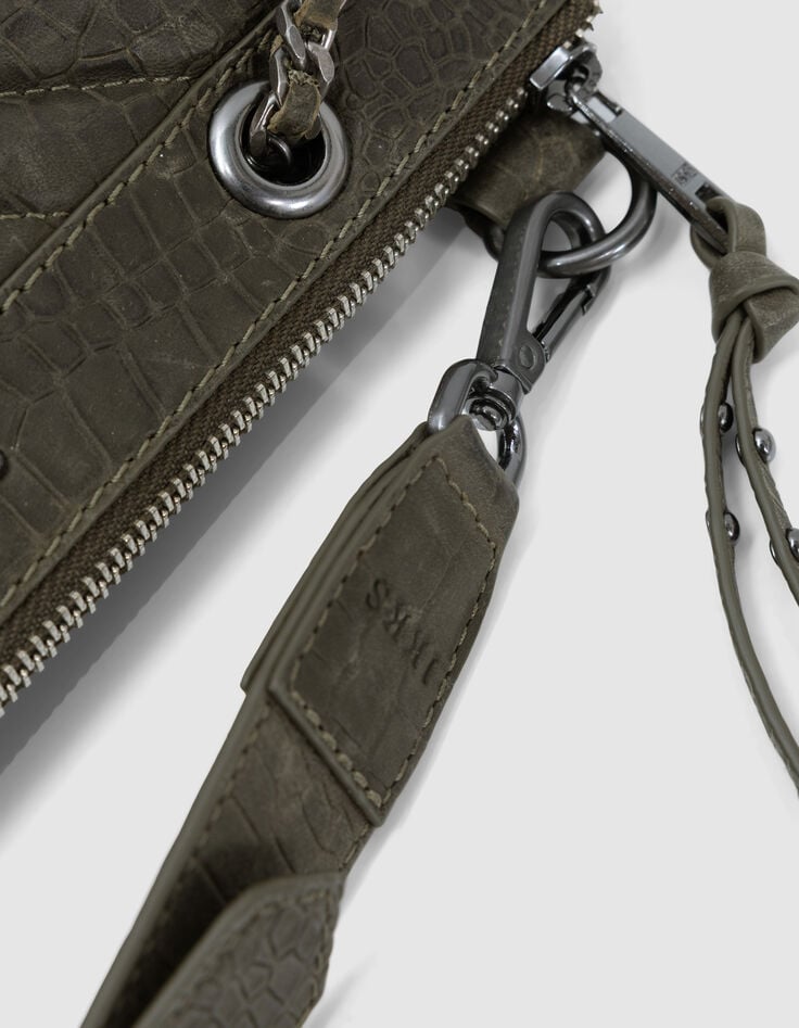Women’s khaki croc-look leather 1440 Reporter clutch bag-5 Women’s khaki croc-look leather 1440 Reporter clutch bag-5