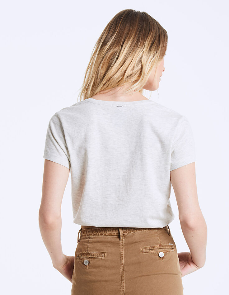 Damen-T-Shirt mit V-Ausschnitt mit Believe-Motiv-3 Damen-T-Shirt mit V-Ausschnitt mit Believe-Motiv-3