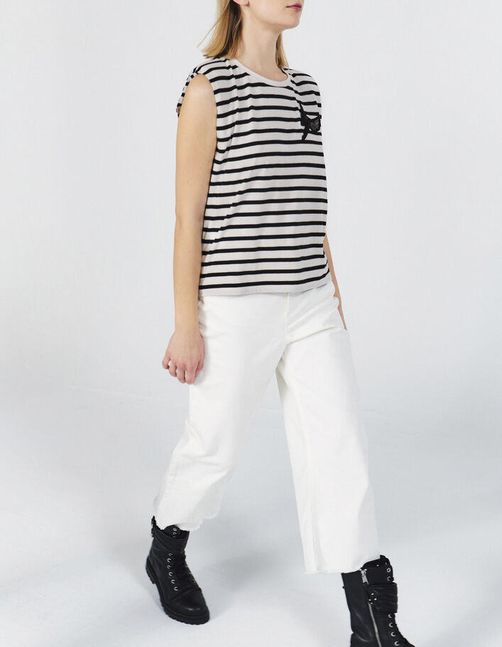 Women’s ecru sailor top with black stripes and epaulets - IKKS