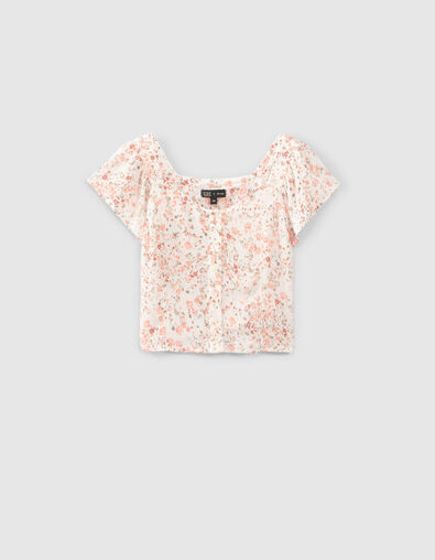 Blusa blanco roto cropped estampado floral niña - IKKS