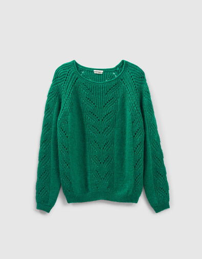 Grüner Damenrollkragenpullover mit Ajours-Strick - IKKS
