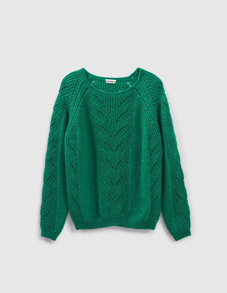 Grüner Damenrollkragenpullover mit Ajours-Strick-1