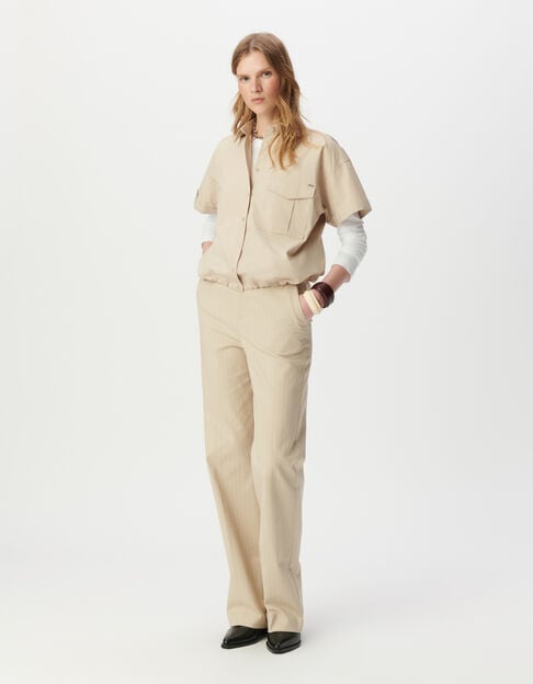 Women’s beige oversized short-sleeved shirt - IKKS