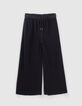 Weite, marineblaue Crop-Mädchenhose mit Plissee-1