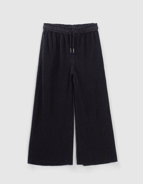 Weite, marineblaue Crop-Mädchenhose mit Plissee