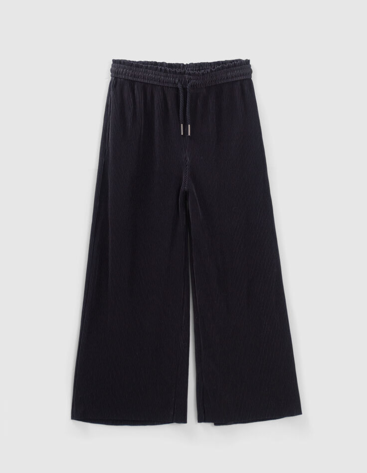 Weite, marineblaue Crop-Mädchenhose mit Plissee-1