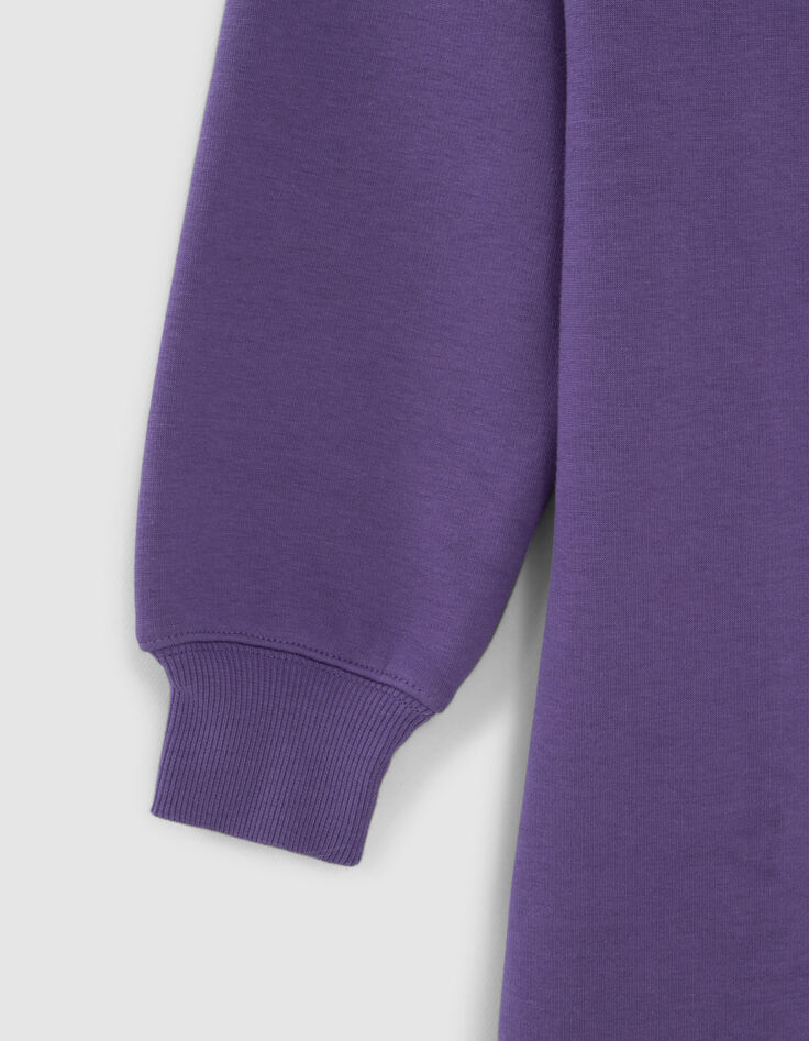 Robe-sweat violet à col polo broderies College fille-5