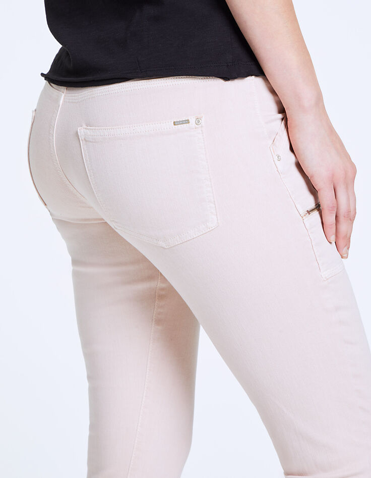 Jean slim rose, poches plaquées zippées femme-5