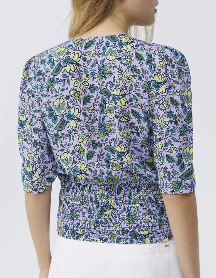 Blouse lilas effet drapé imprimé maxi fleurs Femme -2