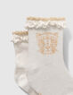 Pfirsichrote, weiße und goldfarbene Socken für Babymädchen-7