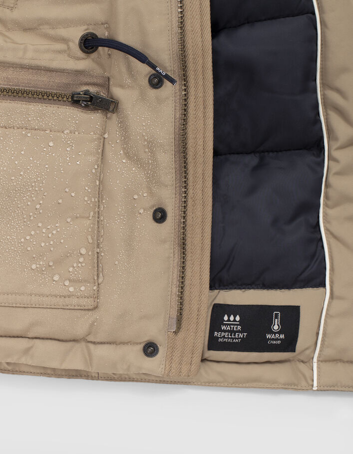 Beige parka in twee materialen gevoerde kap jongens-7