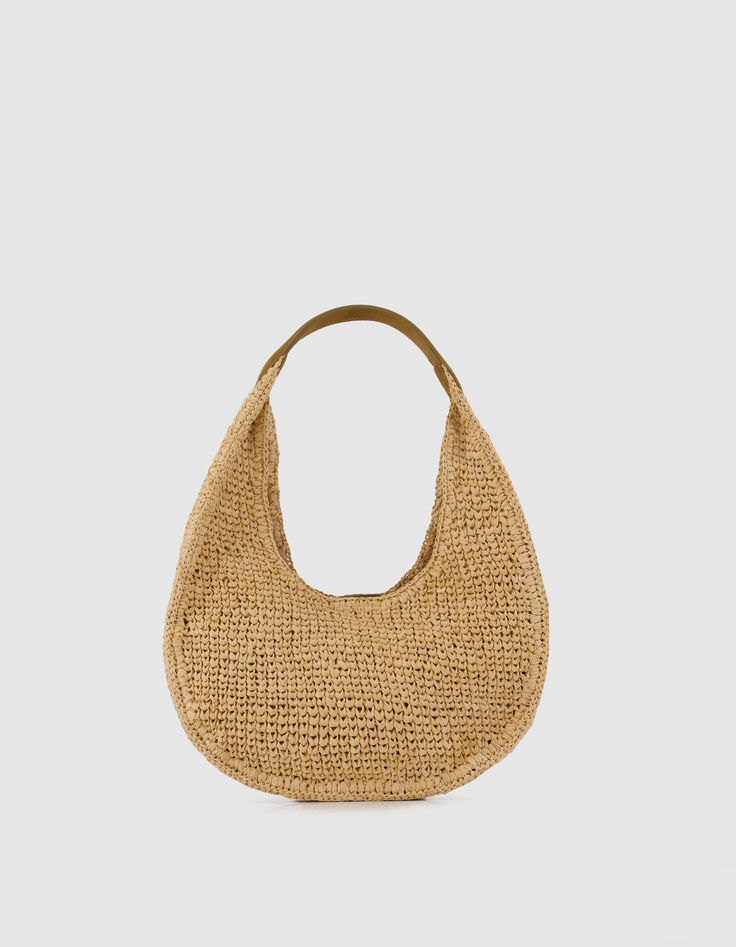 Allane Mujer bolso media luna trenzado rafia beige-1