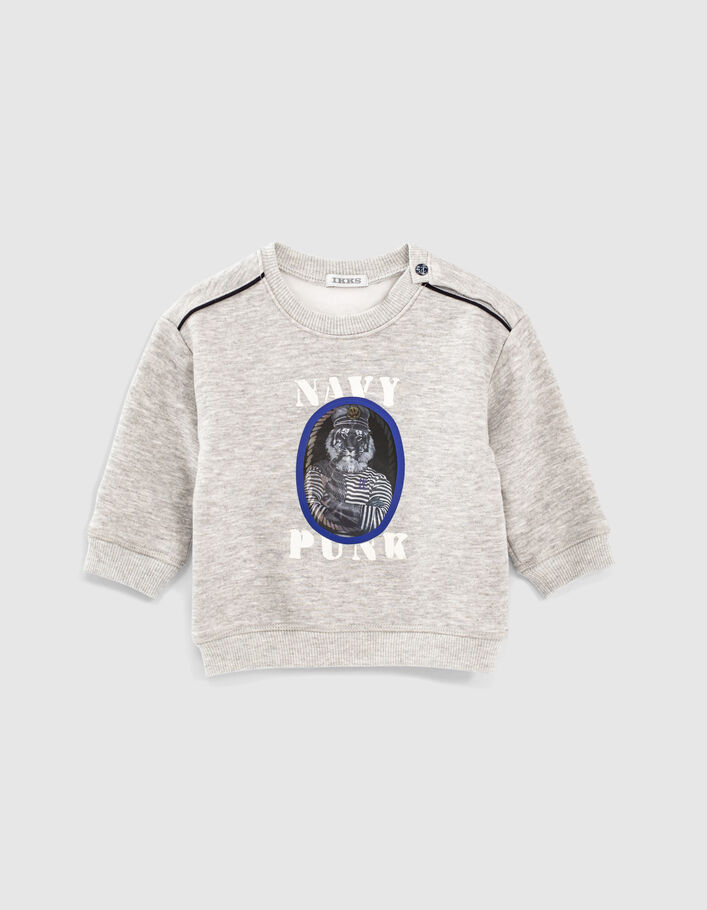 Sweat gris avec visuel lenticulaire lion-ancre bébé garçon-2