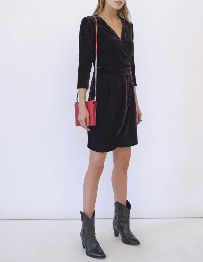 Robe courte velours imprim?� baroque effet portefeuille femme