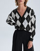 Gebreid vest grijs en ecru Argyle-motief Dames-2