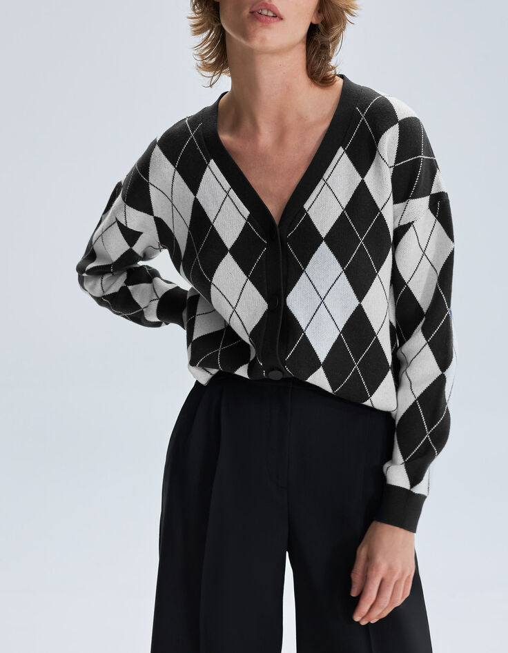Gebreid vest grijs en ecru Argyle-motief Dames-2