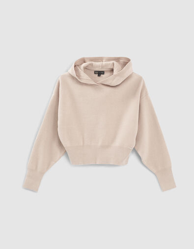 Girls’ light beige knit hooded cropped sweater - IKKS