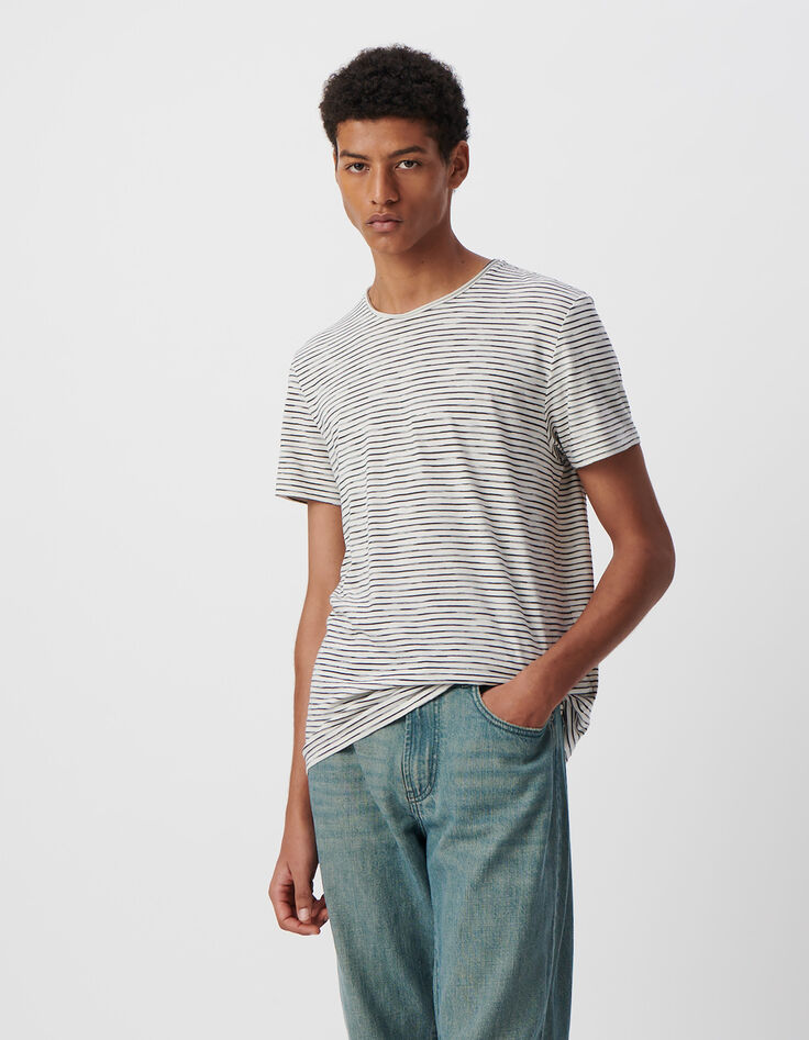 T-shirt marinière blanc rayures marine Homme-2
