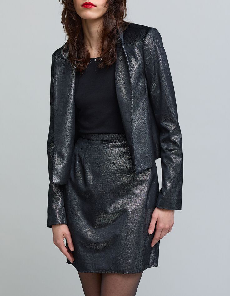 Veste courte argentée velours métallisé Femme-3