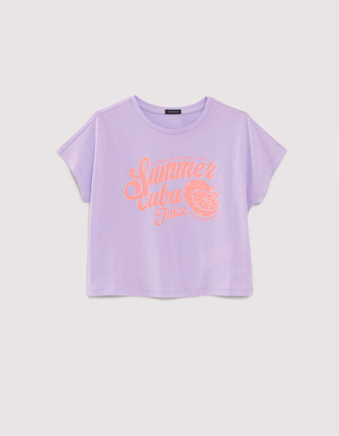 T-shirt lilas message et fruits fluo fille - IKKS