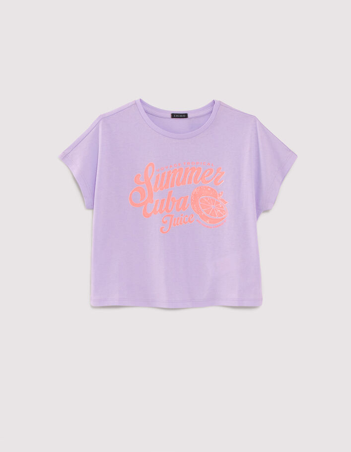 Lila T-shirt tekst en fruit in fluo meisjes - IKKS