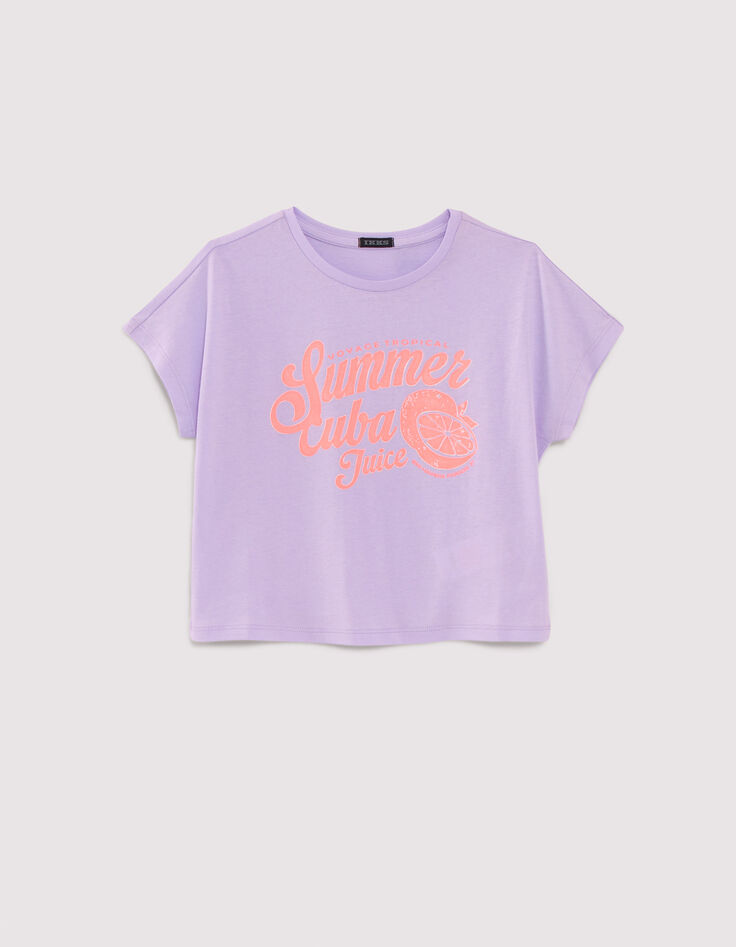 T-shirt lilas message et fruits fluo fille-1