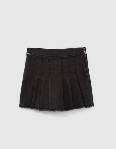 Jupe-short en jean noir plissé devant fille - IKKS