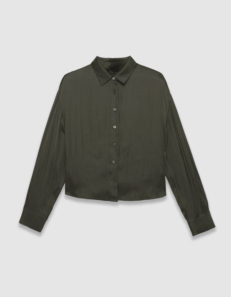 Chemise manches longues kaki fluide cropped Femme-6