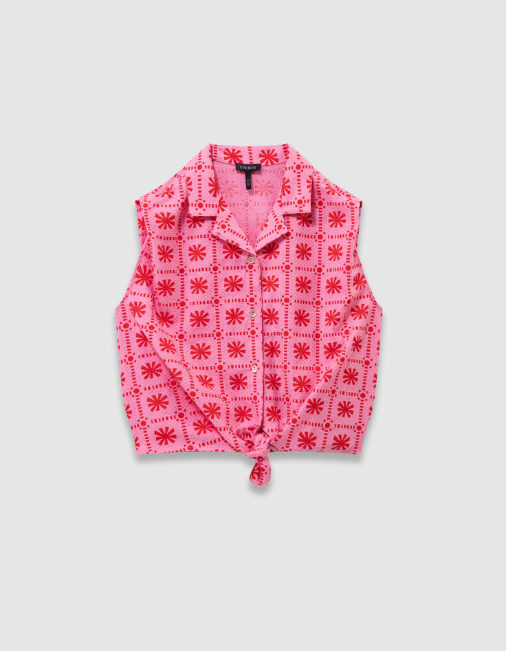 Girls’ pink sleeveless top with red graphic print-2 Girls’ pink sleeveless top with red graphic print-2