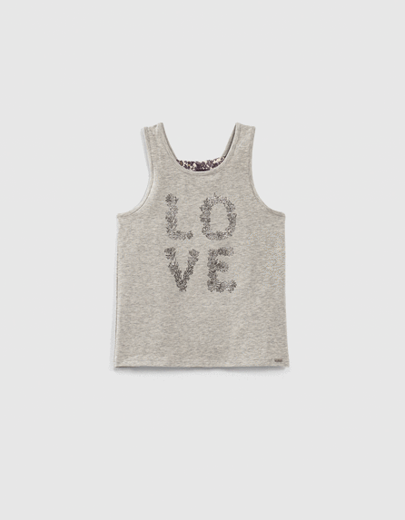 Girls’ medium-grey marl vest top + embroidered lettering