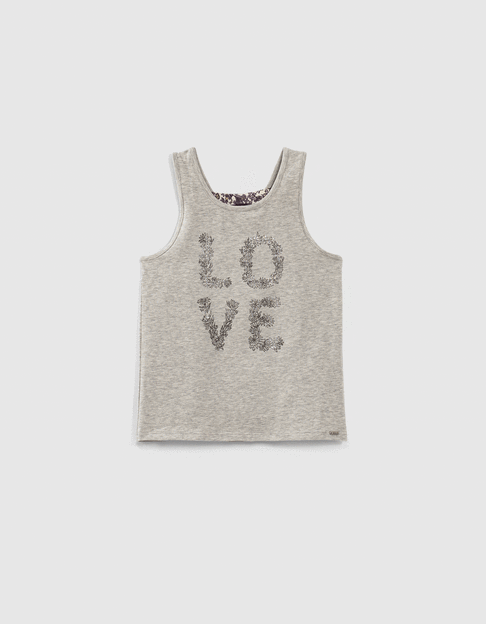 Girls’ medium-grey marl vest top + embroidered lettering