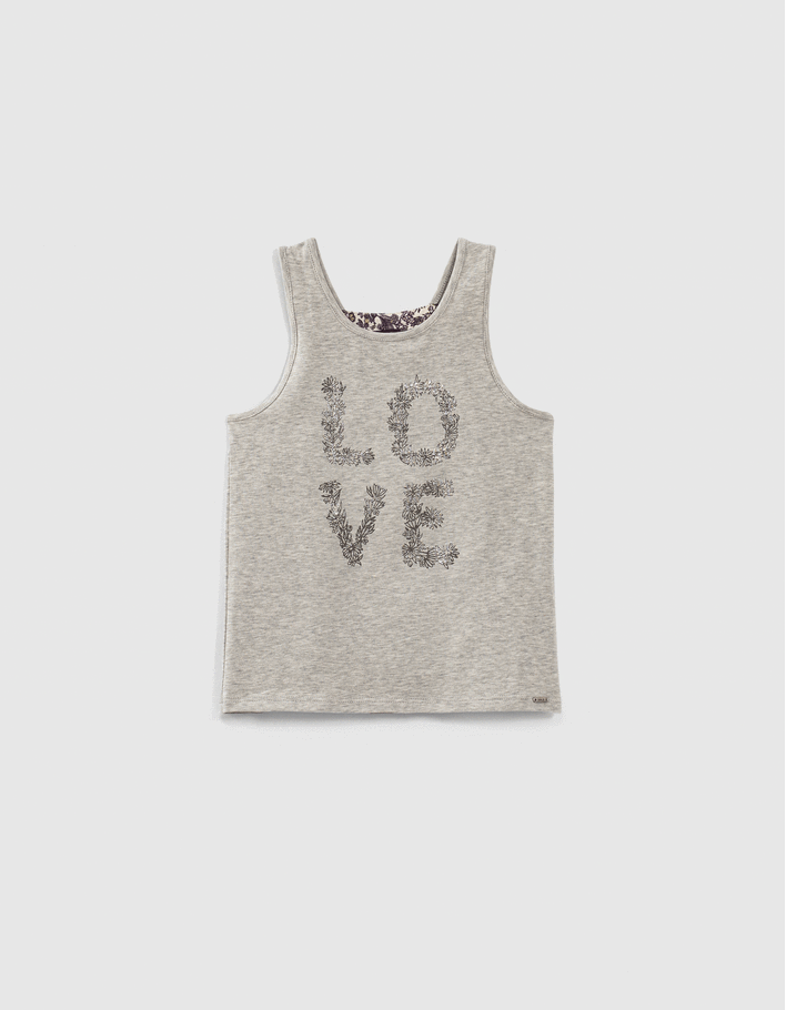 Girls’ medium-grey marl vest top + embroidered lettering - IKKS