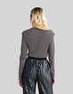 Graues Damen-T-Shirt mit kleinen Perlen an den Schultern-3