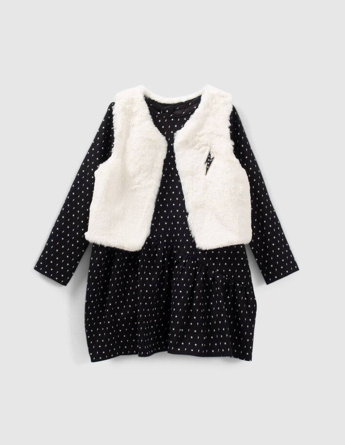 Robe 2-en-1 imprimé minimaliste avec gilet fille-3