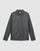 Marineblaues Regular-Herrenoberhemd Faux-Uni Stoff-5