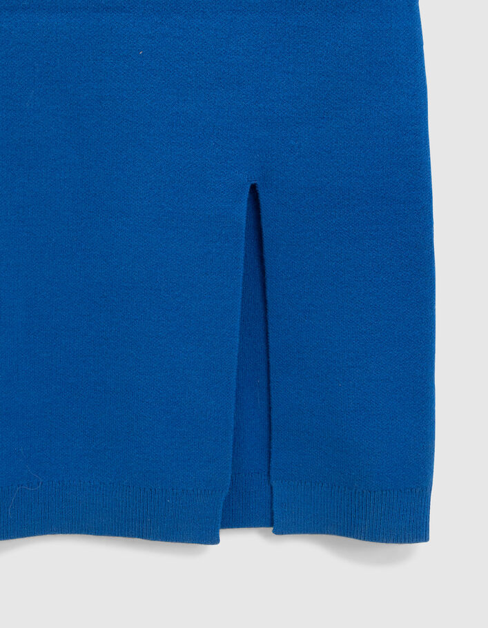 Blauwe jurk split tricot opstaande kraag meisjes-6