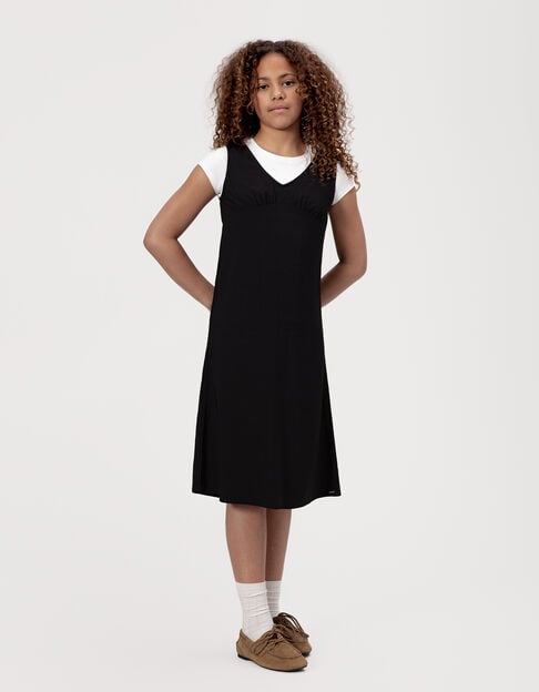 Girls’ 2-in-1 black midi dress and white cropped T-shirt - IKKS