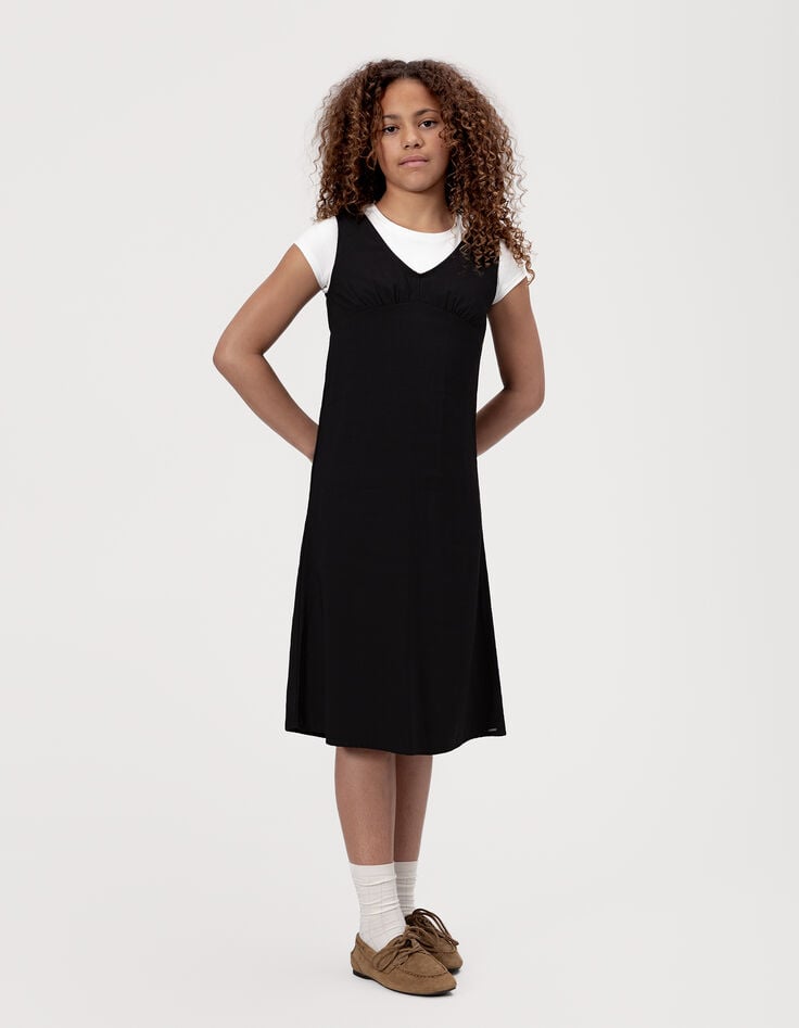 Girls’ 2-in-1 black midi dress and white cropped T-shirt-1 Girls’ 2-in-1 black midi dress and white cropped T-shirt-1