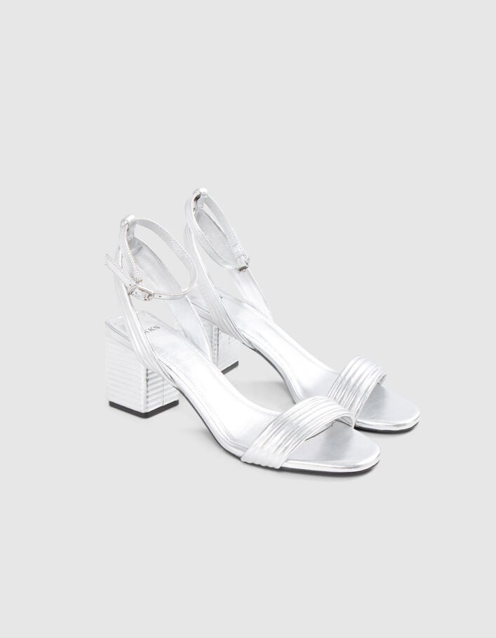 Women’s metallic silver leather heeled sandals - IKKS