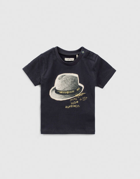 Baby boys’ navy organic cotton T-shirt with hat - IKKS