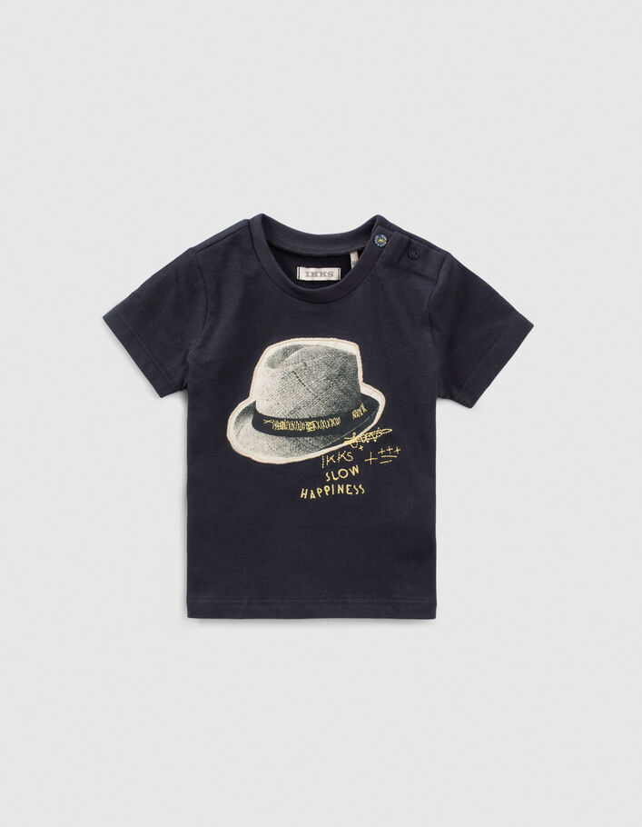 Baby boys’ navy organic cotton T-shirt with hat - IKKS