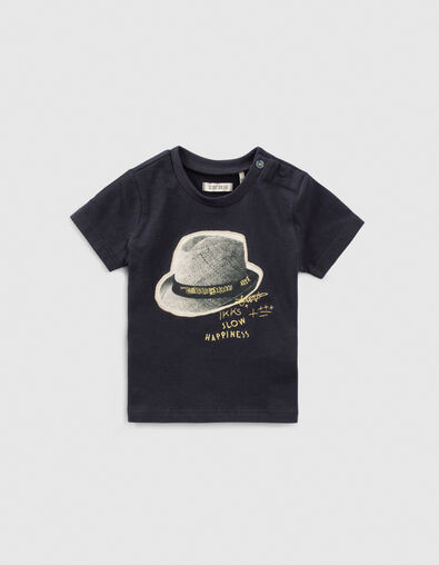 T-shirt marine coton bio avec chapeau bébé garçon - IKKS